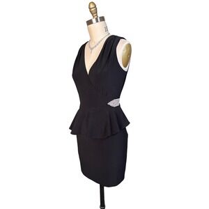 Elegant Rhinestone Cache Peplum Sheath Dress V-Neck Sleeveless 2 Black